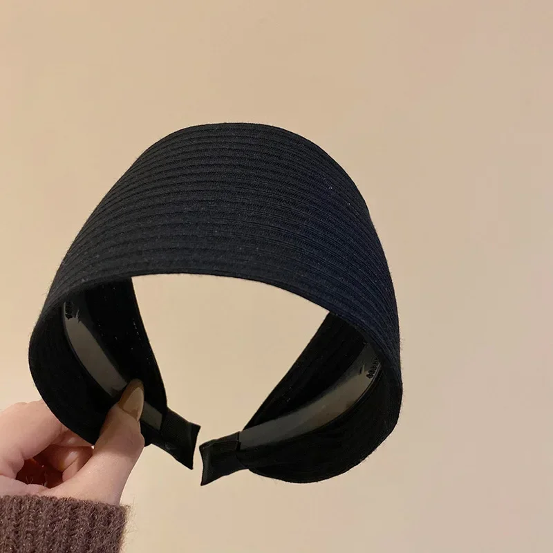 New Vintage Kintting Cloth Headbands for Women Solid Color Wide Stripe Hairband High Skull Top Nonslip Elegant Hair Accessories