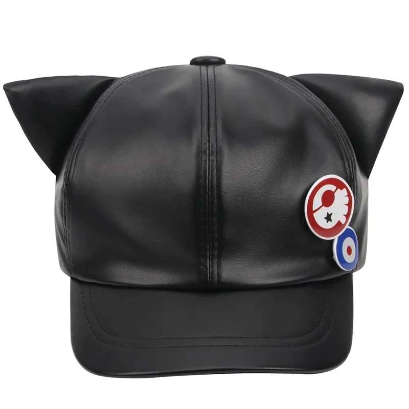 Cosplay Shikinami Asuka Rangure Cat Ear PU Leather Hat Peak EVA Baseball Cap Langley Soryu