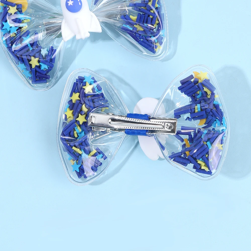 2Pcs Astronaut PVC Hair Clip Waterproof Trendy Children Bow Hairpin For Baby Girls Swim Bath Daily Headdress Hair Accessories