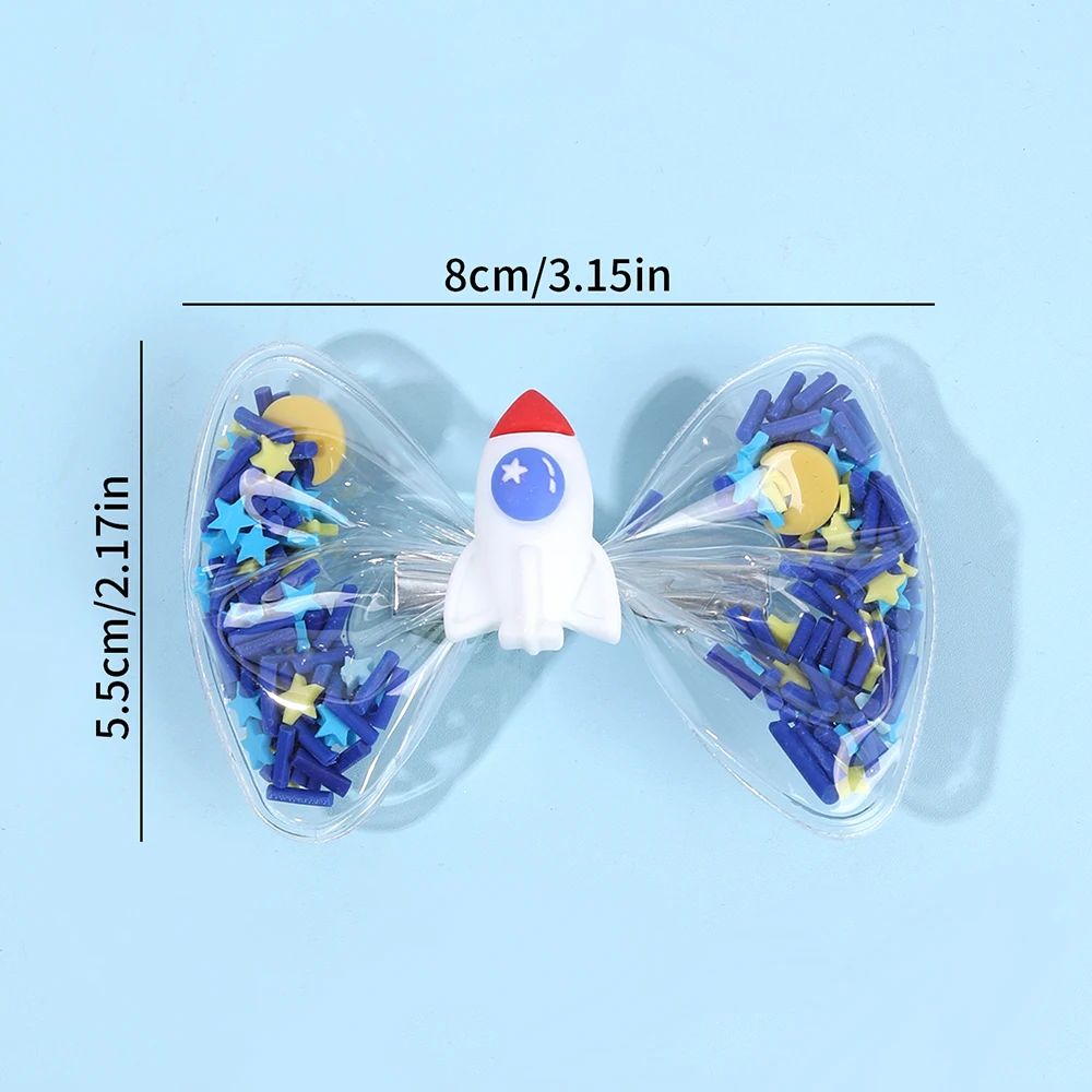 2Pcs Astronaut PVC Hair Clip Waterproof Trendy Children Bow Hairpin For Baby Girls Swim Bath Daily Headdress Hair Accessories