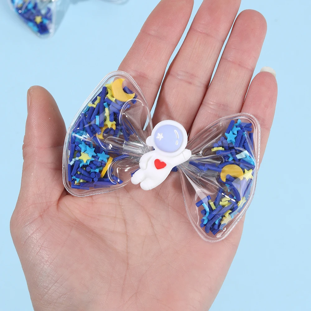 2Pcs Astronaut PVC Hair Clip Waterproof Trendy Children Bow Hairpin For Baby Girls Swim Bath Daily Headdress Hair Accessories