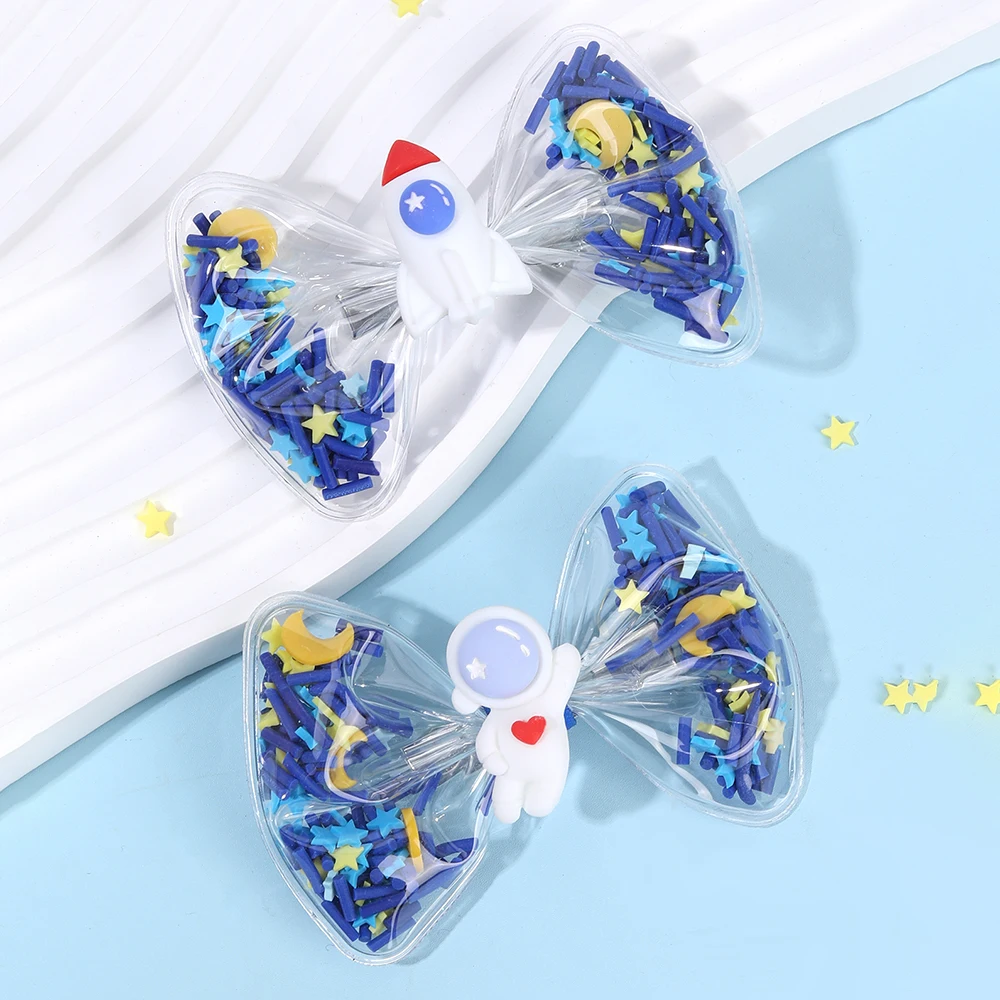 2Pcs Astronaut PVC Hair Clip Waterproof Trendy Children Bow Hairpin For Baby Girls Swim Bath Daily Headdress Hair Accessories