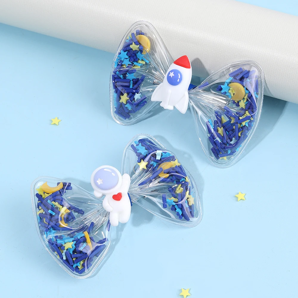 2Pcs Astronaut PVC Hair Clip Waterproof Trendy Children Bow Hairpin For Baby Girls Swim Bath Daily Headdress Hair Accessories