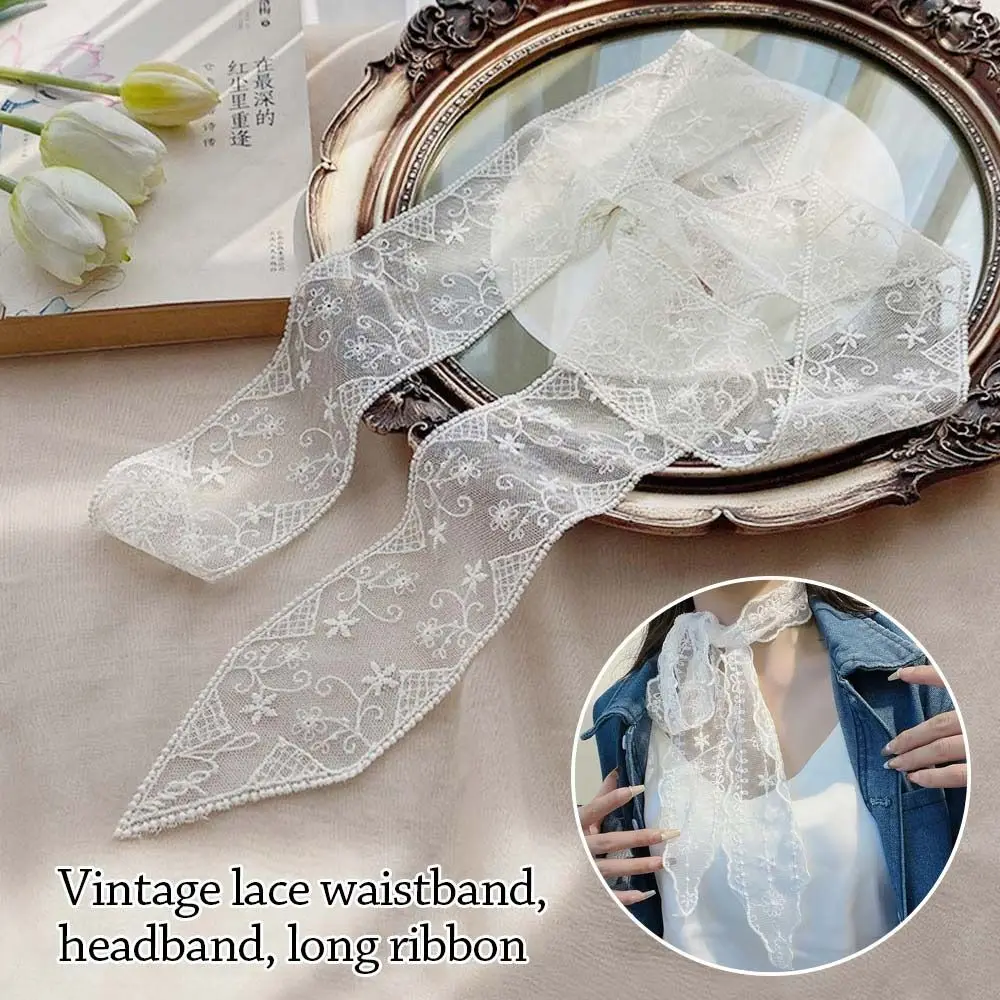 Fashion Soft Lace Scarf Elegant Floral Hair Ribbon Fairy Sweet Hair Accessories for Women