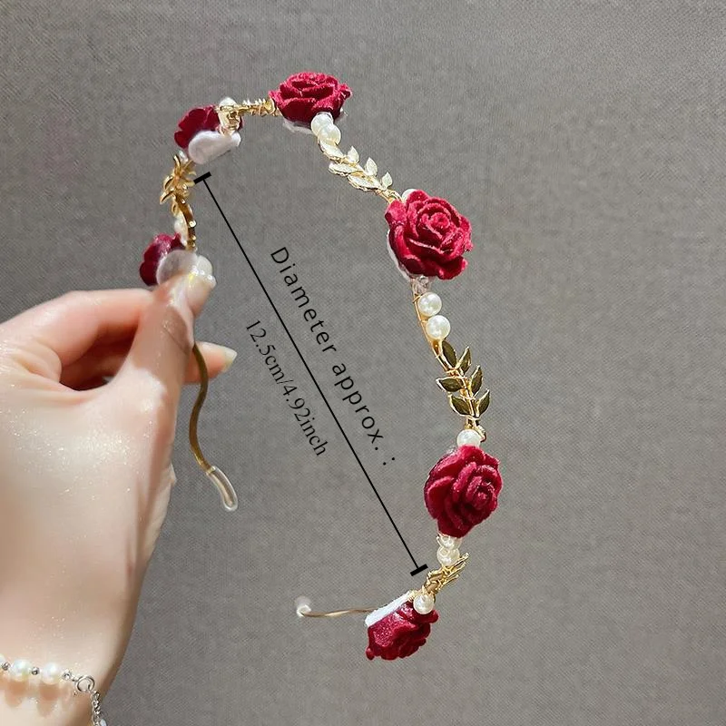 Women's Vintage French Rose & Faux Pearl Hairband - Girl Vintage-Inspired Alloy Headband for Women, Sweet Floral Design