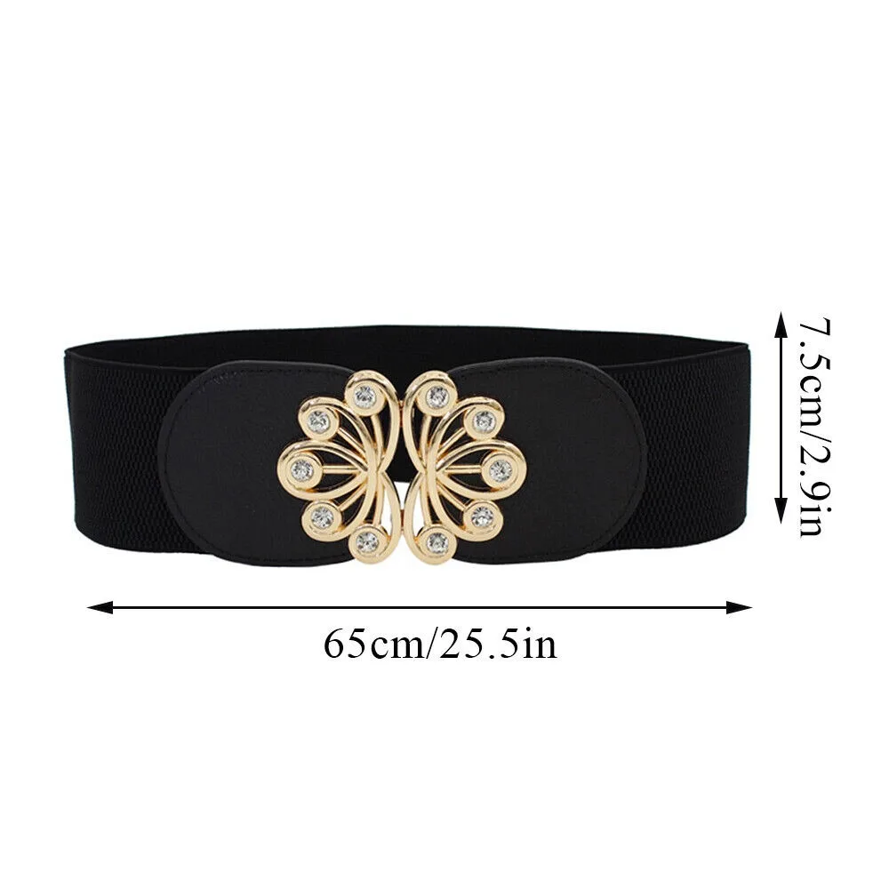Big Size Black Stretch Corset Waistband Belt Cummerbands Rhinestone Metal Buckle