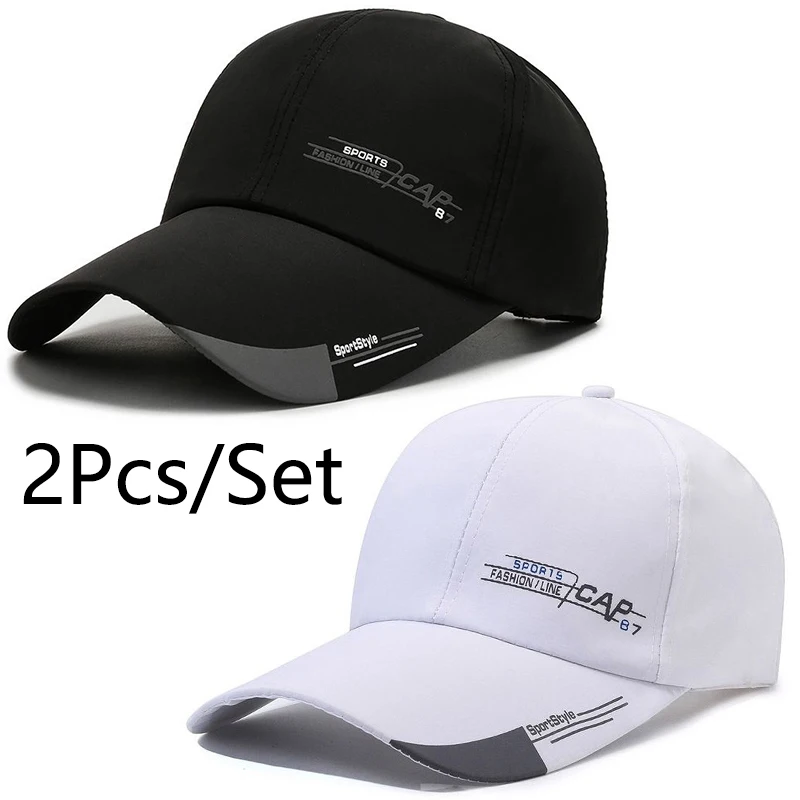 2Pcs/Set Outdoor Men's Baseball Cap Simple Letter Jacquard Duckbill Cap Street Sports Sun Protection Baseball Cap For Unisex