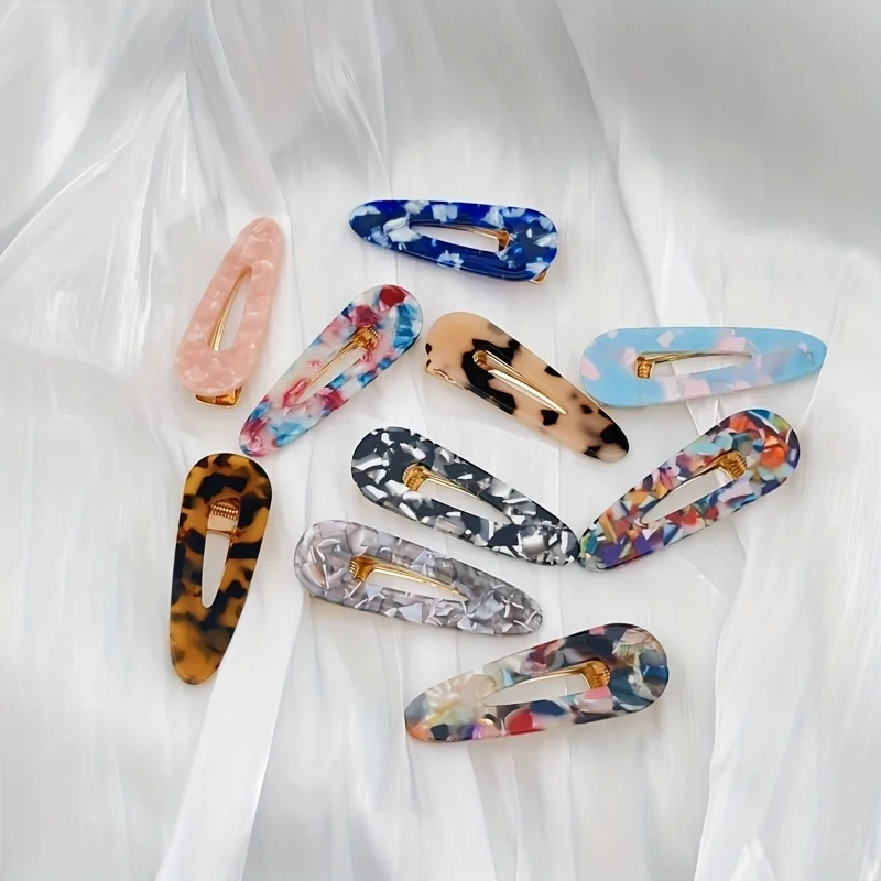 3pcs/set Acetate Hollow Water Drop Long Strip Hairpin Simple Duck Beak Clip Broken Hair Leopard Hair Clip Geometric Hairpin