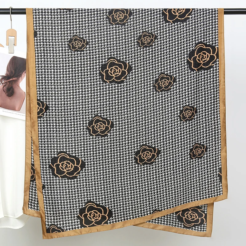 Silk Scarf Women Shawls Female Fashion Flowers For Traveling Sun Protect Sunscreen Beach Scarves Air Conditioning Wraps Luxury