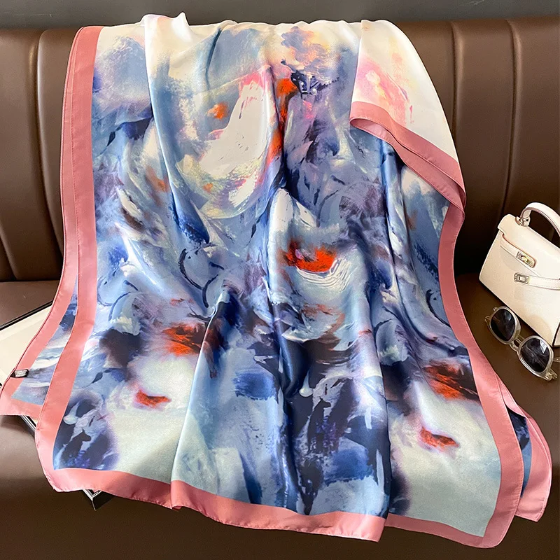 Silk Scarf Women Shawls Female Fashion Flowers For Traveling Sun Protect Sunscreen Beach Scarves Air Conditioning Wraps Luxury