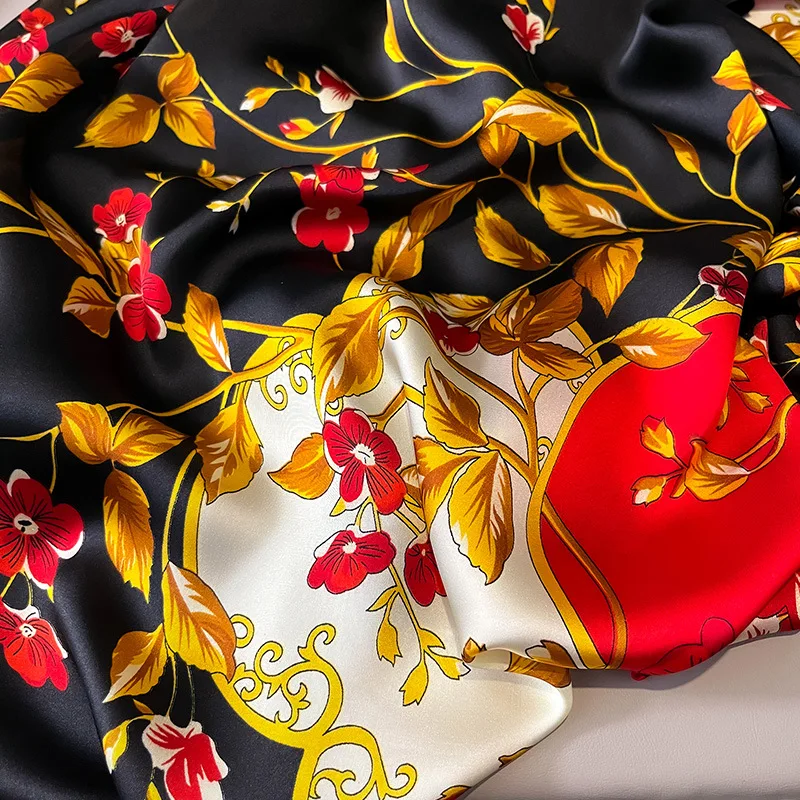 Silk Scarf Women Shawls Female Fashion Flowers For Traveling Sun Protect Sunscreen Beach Scarves Air Conditioning Wraps Luxury