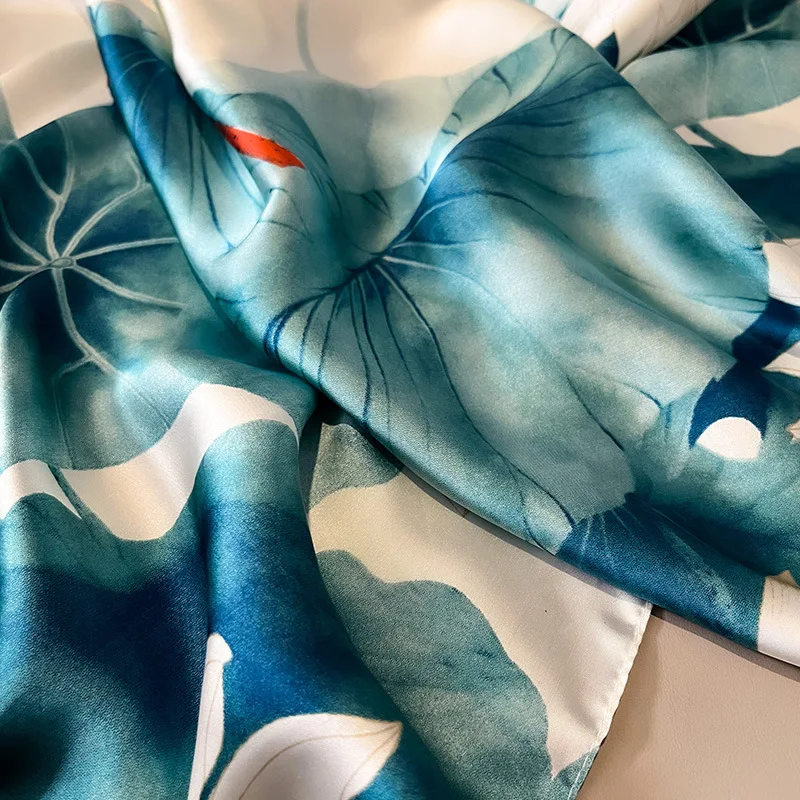 Silk Scarf Women Shawls Female Fashion Flowers For Traveling Sun Protect Sunscreen Beach Scarves Air Conditioning Wraps Luxury