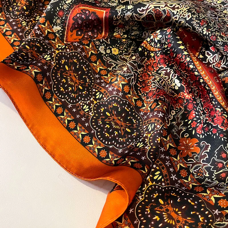Silk Scarf Women Shawls Female Fashion Flowers For Traveling Sun Protect Sunscreen Beach Scarves Air Conditioning Wraps Luxury