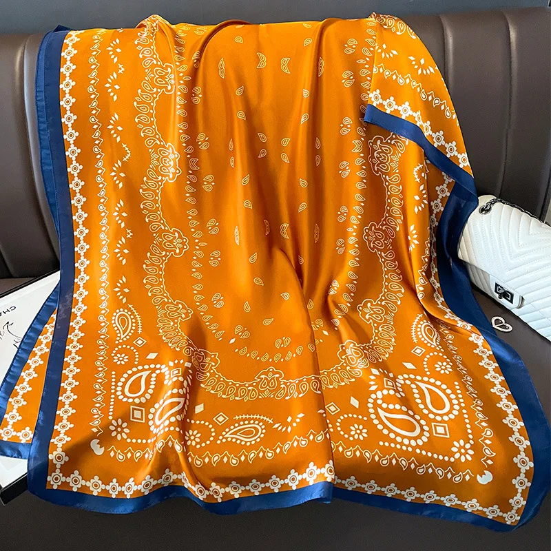 Silk Scarf Women Shawls Female Fashion Flowers For Traveling Sun Protect Sunscreen Beach Scarves Air Conditioning Wraps Luxury