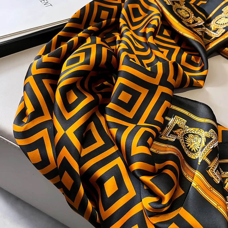 Silk Scarf Women Shawls Female Fashion Flowers For Traveling Sun Protect Sunscreen Beach Scarves Air Conditioning Wraps Luxury