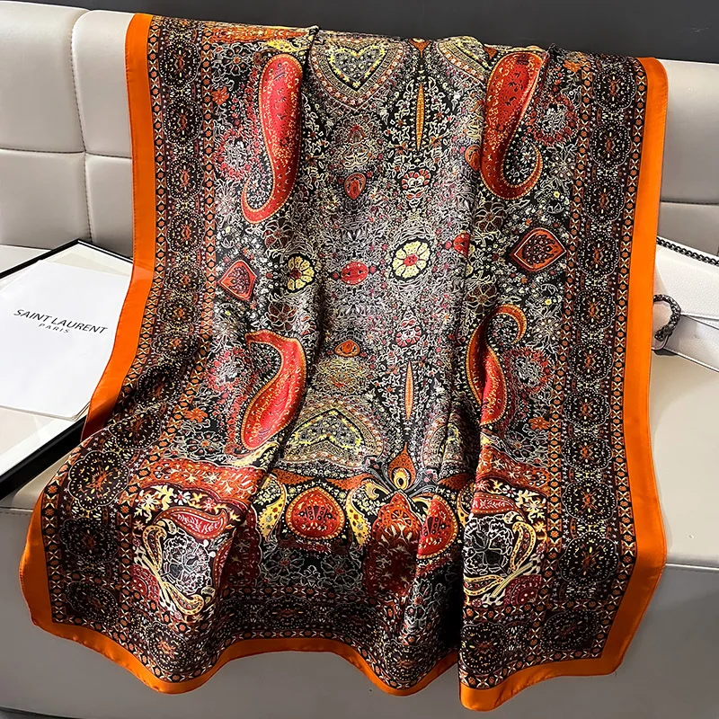 Silk Scarf Women Shawls Female Fashion Flowers For Traveling Sun Protect Sunscreen Beach Scarves Air Conditioning Wraps Luxury