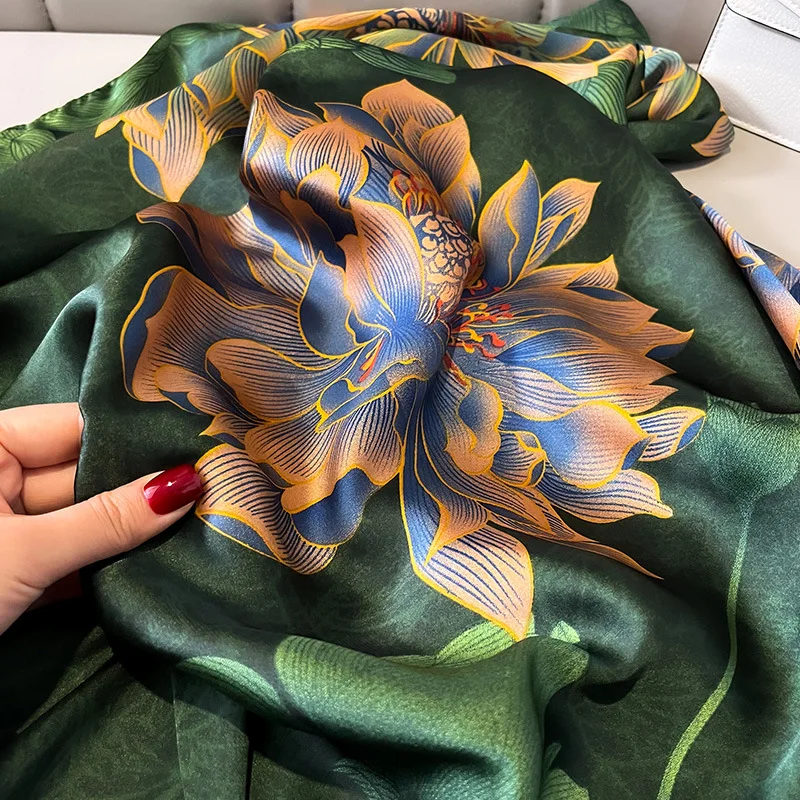 Silk Scarf Women Shawls Female Fashion Flowers For Traveling Sun Protect Sunscreen Beach Scarves Air Conditioning Wraps Luxury
