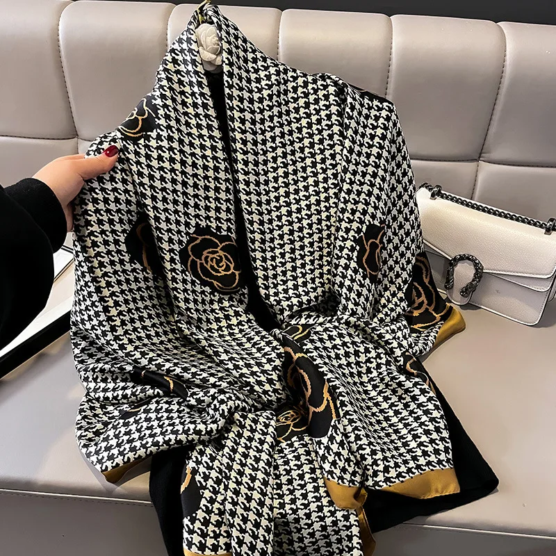 Silk Scarf Women Shawls Female Fashion Flowers For Traveling Sun Protect Sunscreen Beach Scarves Air Conditioning Wraps Luxury