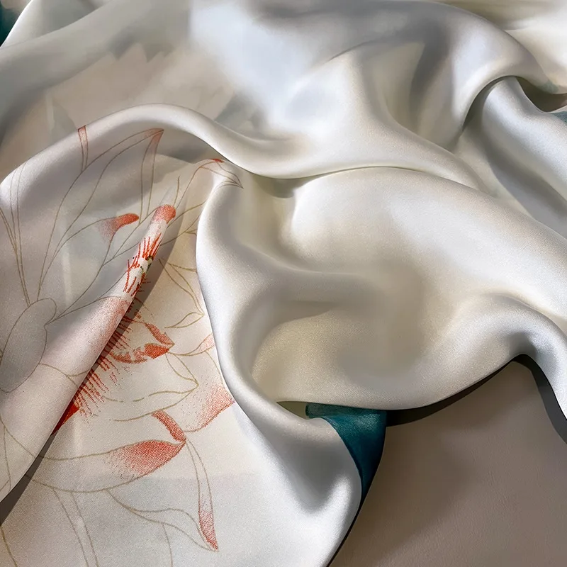 Silk Scarf Women Shawls Female Fashion Flowers For Traveling Sun Protect Sunscreen Beach Scarves Air Conditioning Wraps Luxury