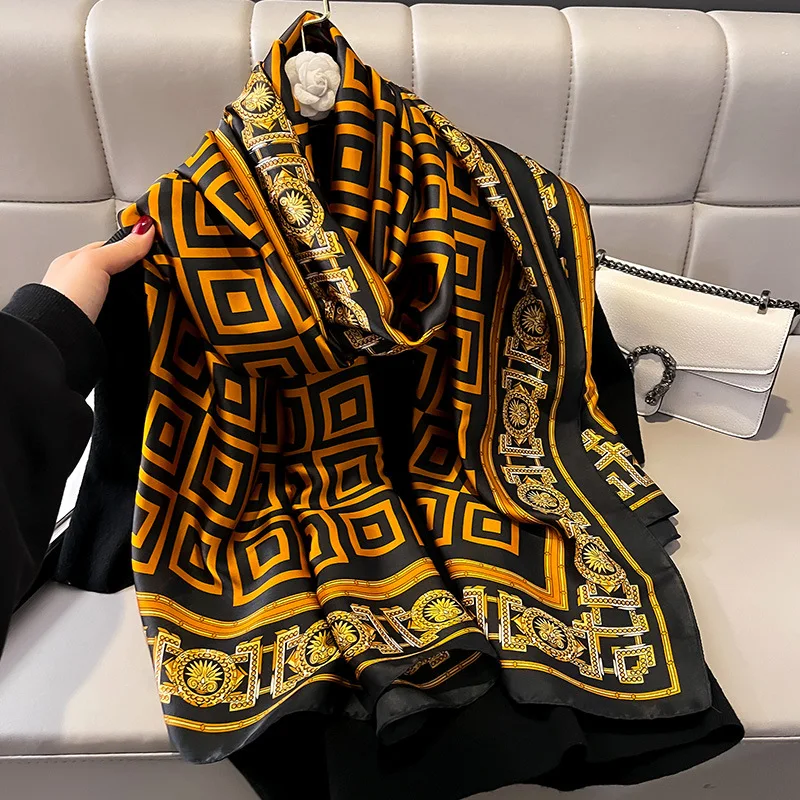 Silk Scarf Women Shawls Female Fashion Flowers For Traveling Sun Protect Sunscreen Beach Scarves Air Conditioning Wraps Luxury