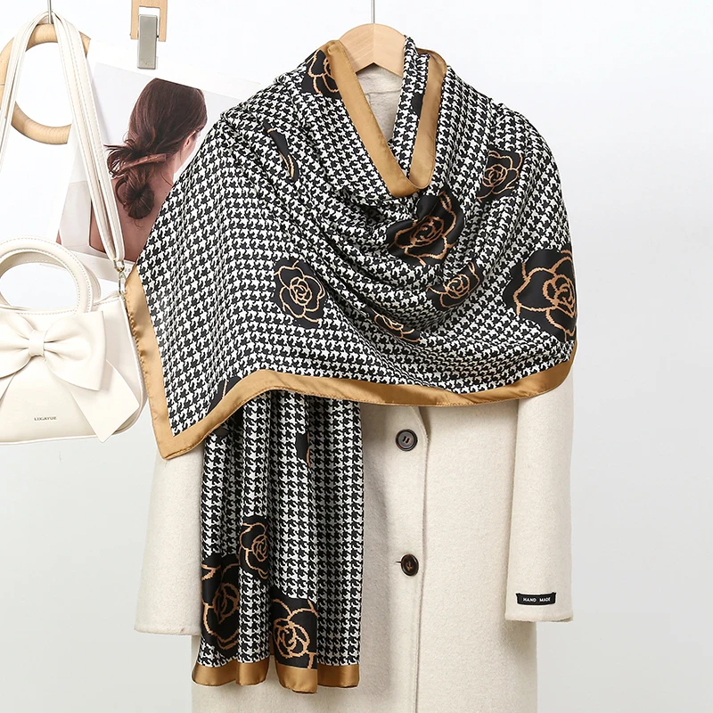 Silk Scarf Women Shawls Female Fashion Flowers For Traveling Sun Protect Sunscreen Beach Scarves Air Conditioning Wraps Luxury