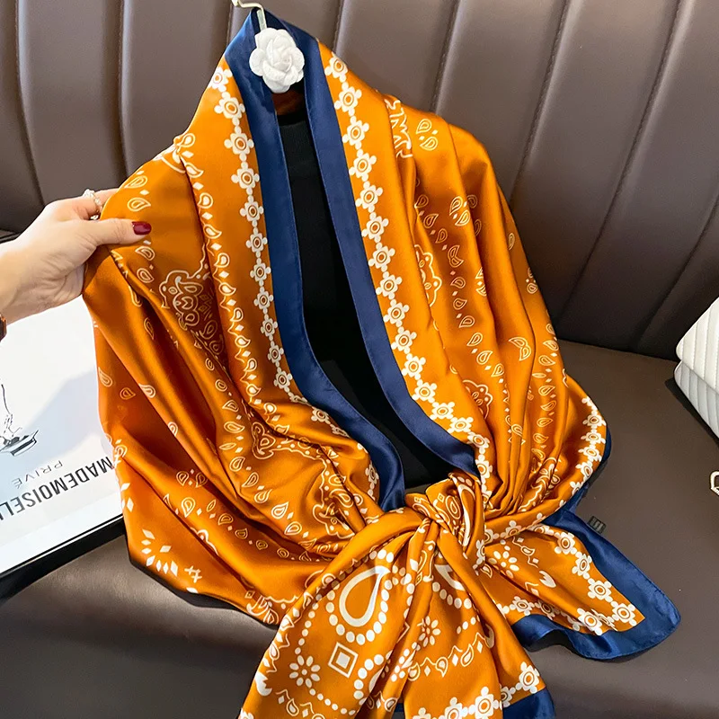 Silk Scarf Women Shawls Female Fashion Flowers For Traveling Sun Protect Sunscreen Beach Scarves Air Conditioning Wraps Luxury