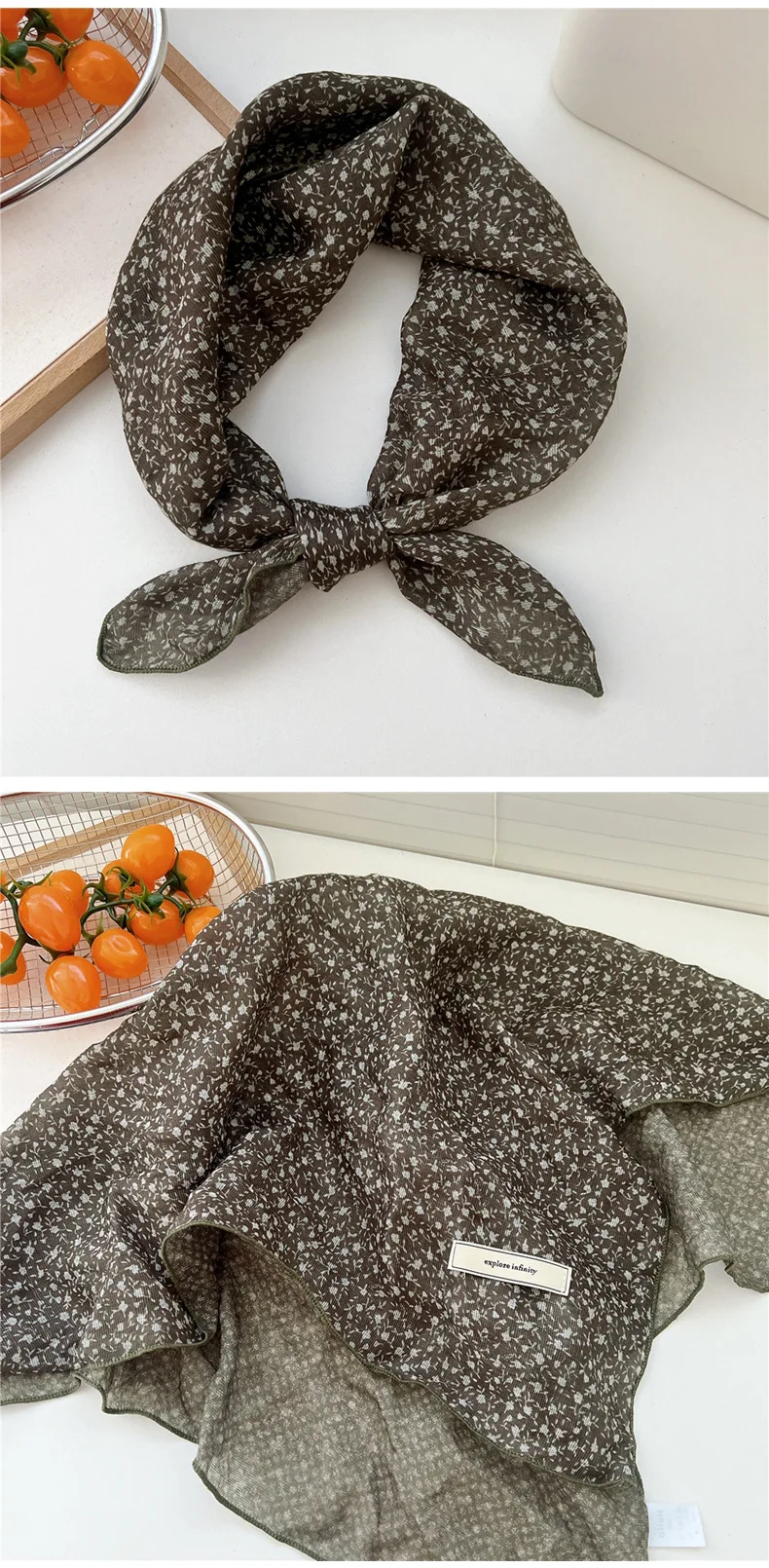 60cm Flower Print Cotton Bandanas Square Scarf Women Girls Headband Accessories Hairscarf Hairscarf