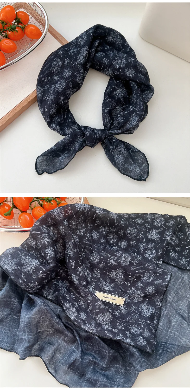 60cm Flower Print Cotton Bandanas Square Scarf Women Girls Headband Accessories Hairscarf Hairscarf