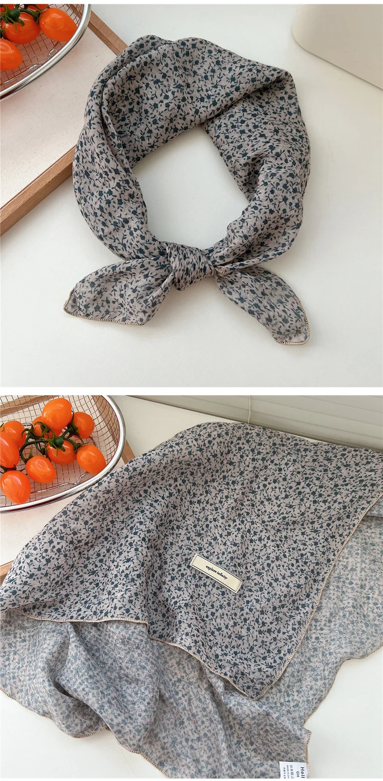 60cm Flower Print Cotton Bandanas Square Scarf Women Girls Headband Accessories Hairscarf Hairscarf