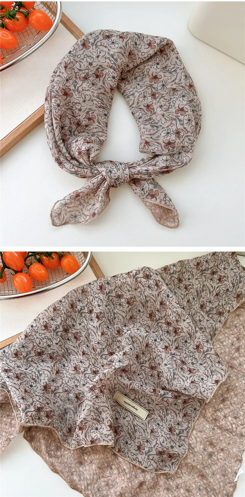 60cm Flower Print Cotton Bandanas Square Scarf Women Girls Headband Accessories Hairscarf Hairscarf