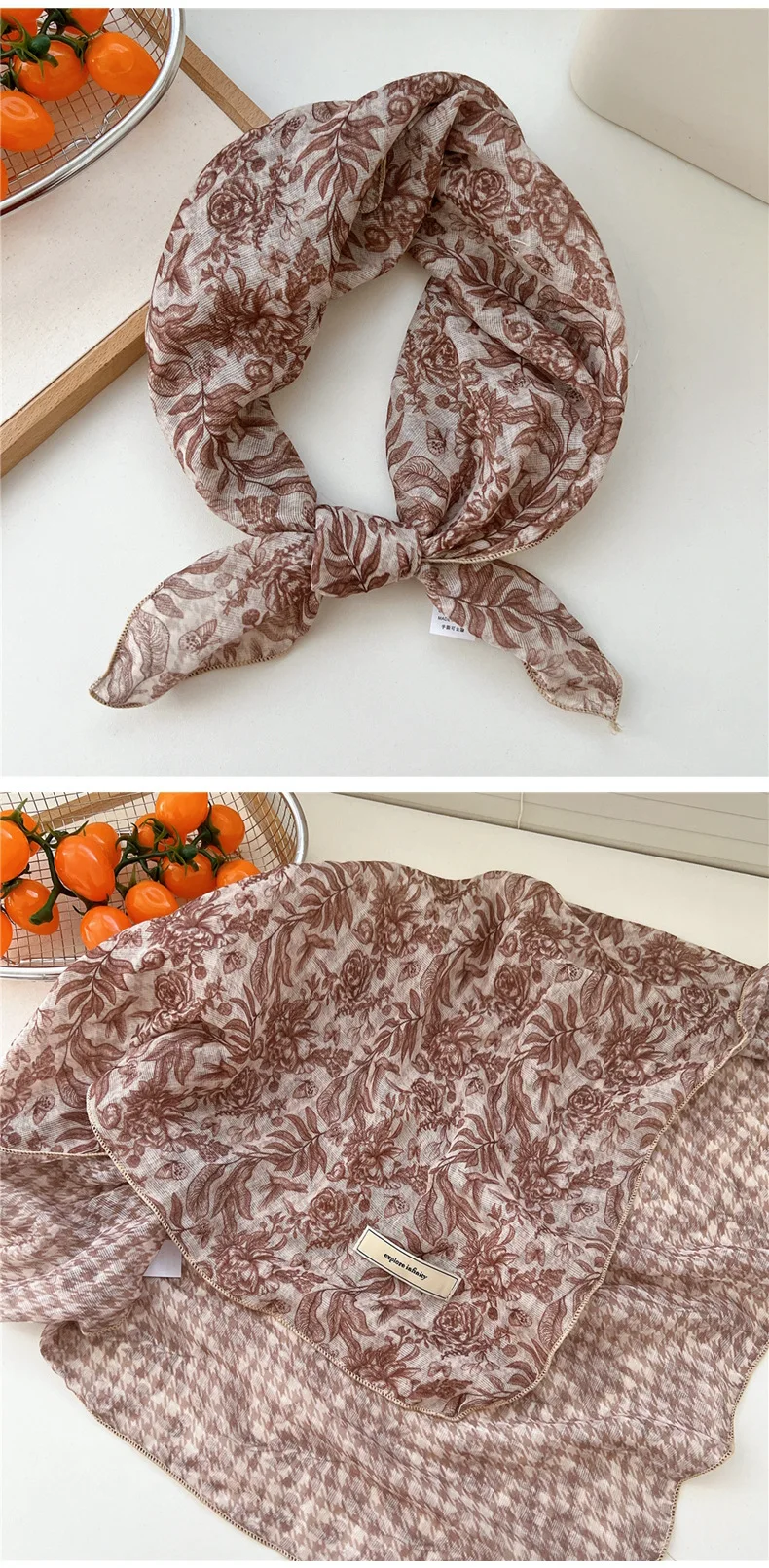 60cm Flower Print Cotton Bandanas Square Scarf Women Girls Headband Accessories Hairscarf Hairscarf