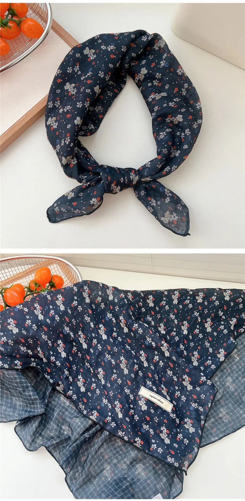 60cm Flower Print Cotton Bandanas Square Scarf Women Girls Headband Accessories Hairscarf Hairscarf