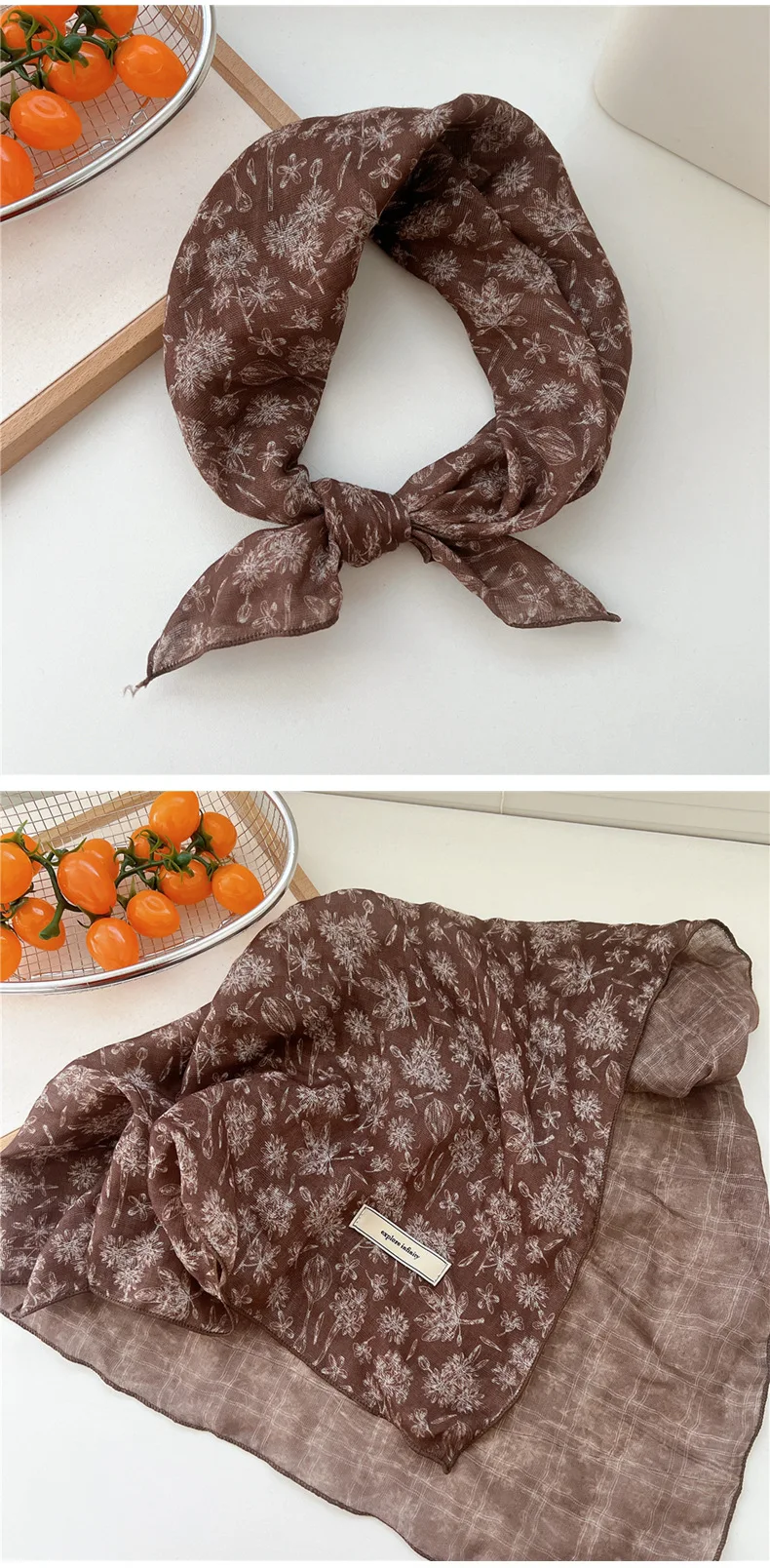 60cm Flower Print Cotton Bandanas Square Scarf Women Girls Headband Accessories Hairscarf Hairscarf