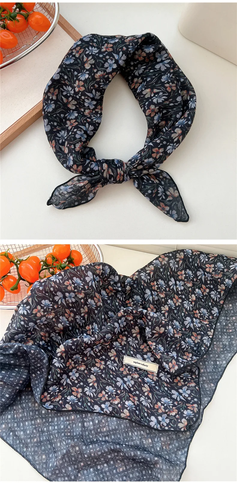 60cm Flower Print Cotton Bandanas Square Scarf Women Girls Headband Accessories Hairscarf Hairscarf