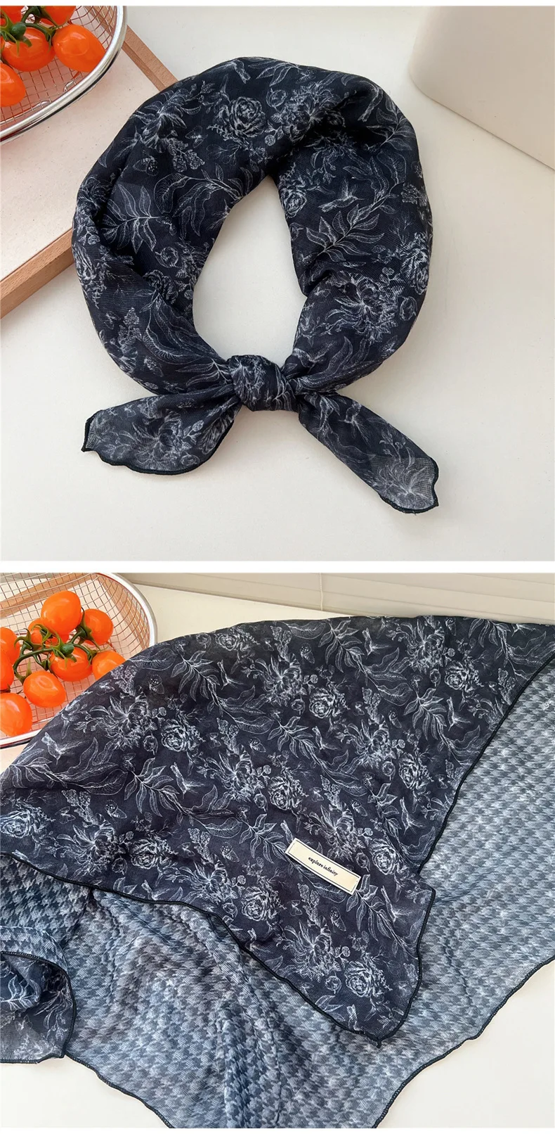 60cm Flower Print Cotton Bandanas Square Scarf Women Girls Headband Accessories Hairscarf Hairscarf