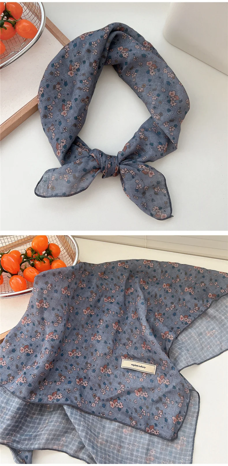 60cm Flower Print Cotton Bandanas Square Scarf Women Girls Headband Accessories Hairscarf Hairscarf