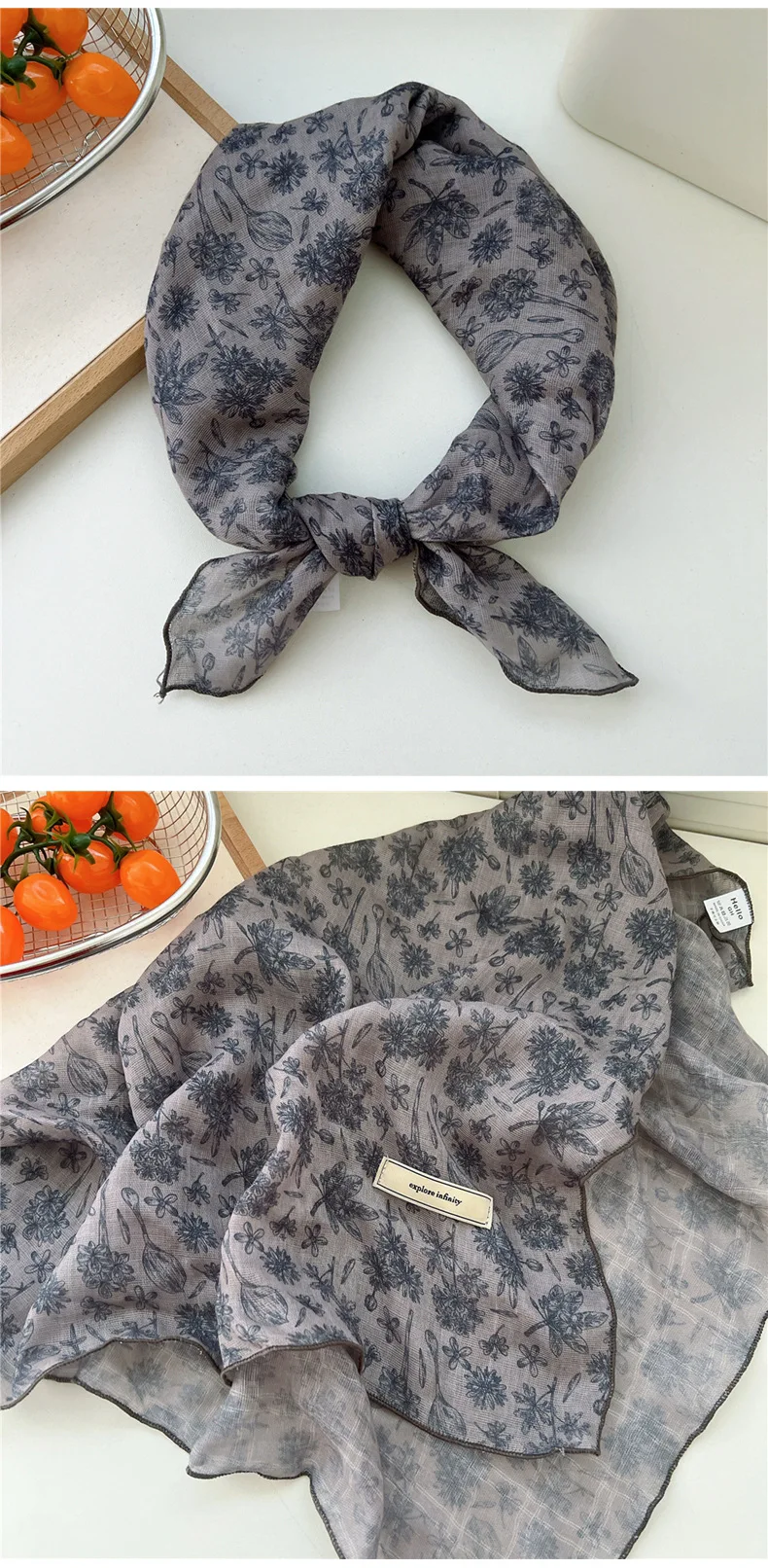 60cm Flower Print Cotton Bandanas Square Scarf Women Girls Headband Accessories Hairscarf Hairscarf