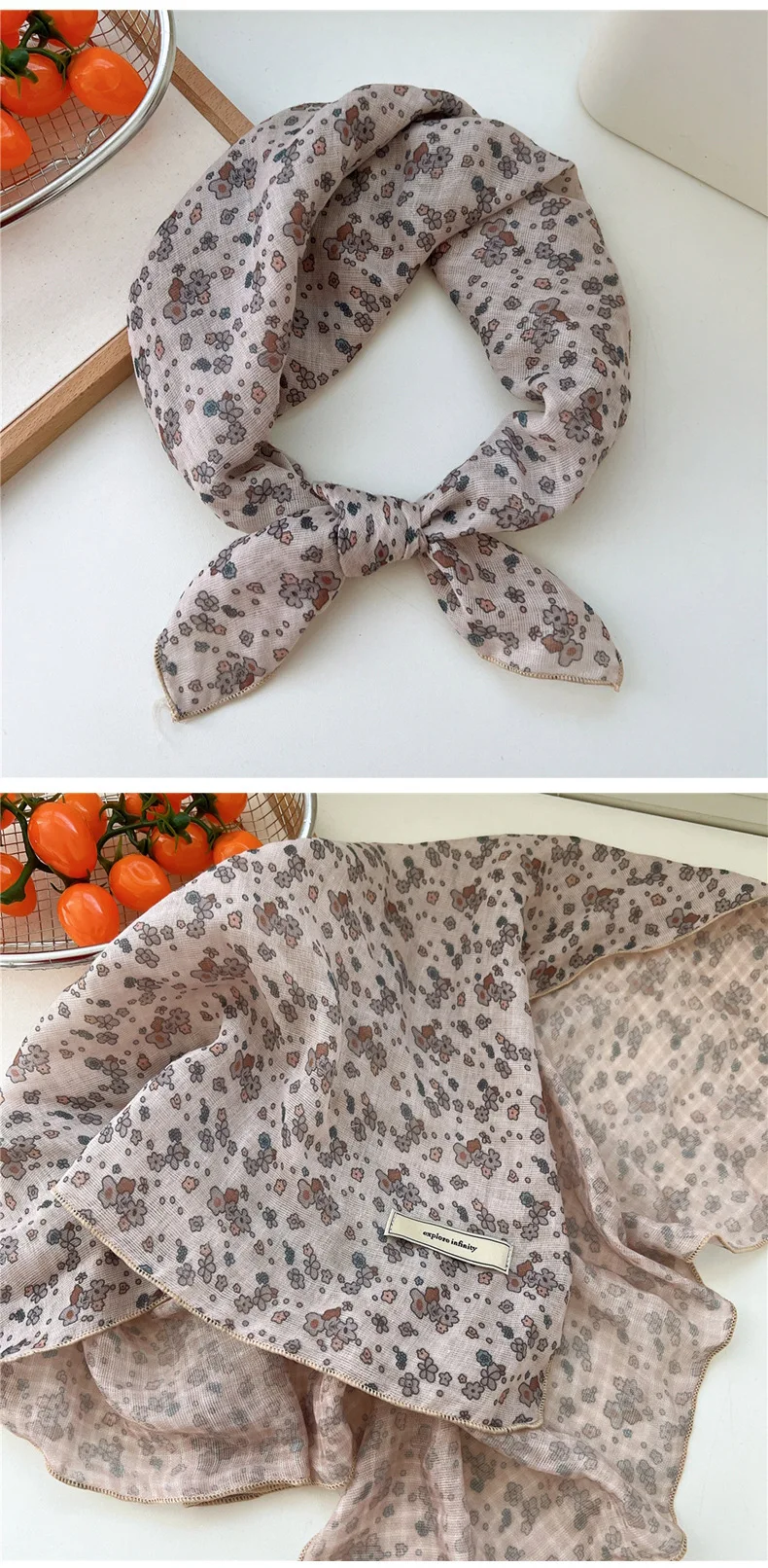 60cm Flower Print Cotton Bandanas Square Scarf Women Girls Headband Accessories Hairscarf Hairscarf