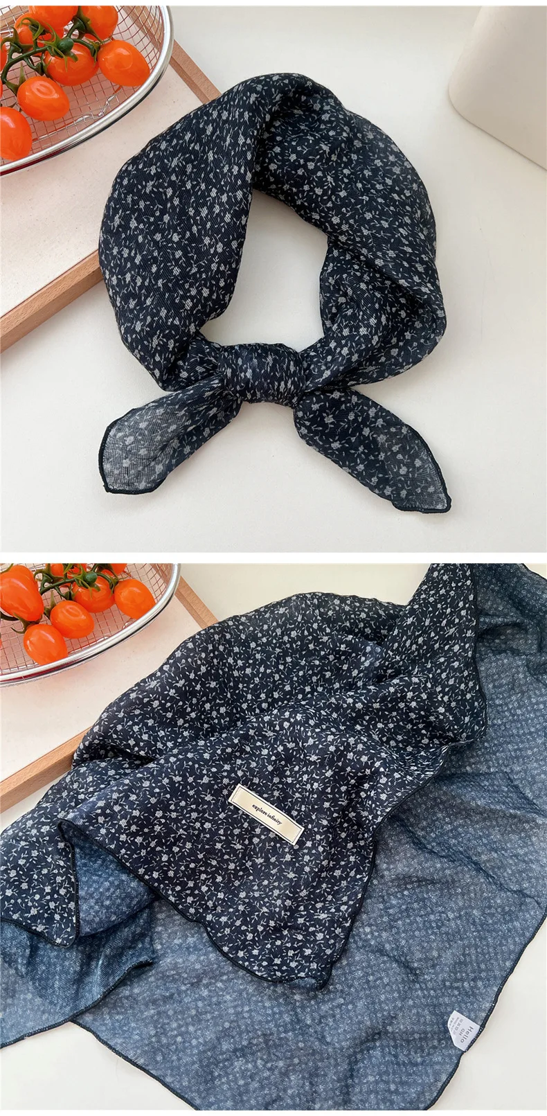 60cm Flower Print Cotton Bandanas Square Scarf Women Girls Headband Accessories Hairscarf Hairscarf