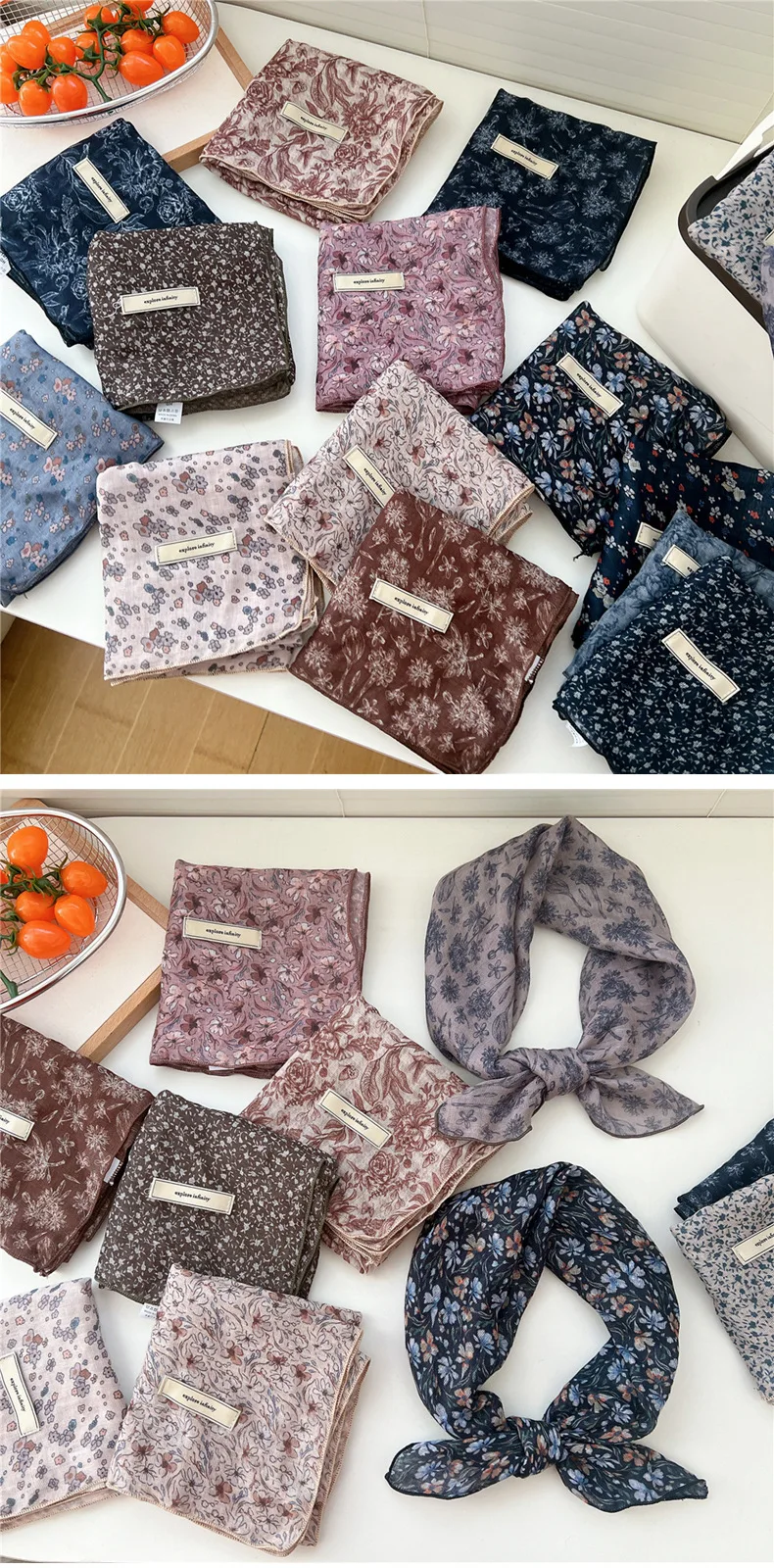 60cm Flower Print Cotton Bandanas Square Scarf Women Girls Headband Accessories Hairscarf Hairscarf