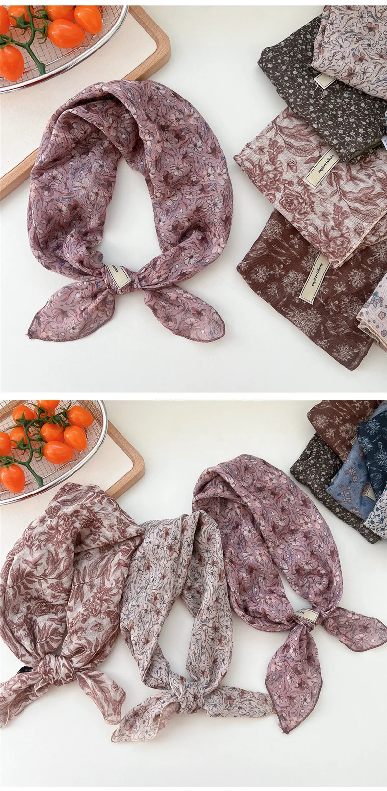 60cm Flower Print Cotton Bandanas Square Scarf Women Girls Headband Accessories Hairscarf Hairscarf