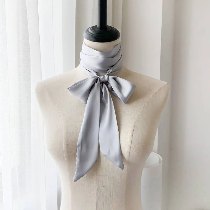 200*5cm Elegant Solid Color Long Ribbon Neck Scarf Women Dinner Party Headband Strip Narrow Decoration Scarf Neck Tie