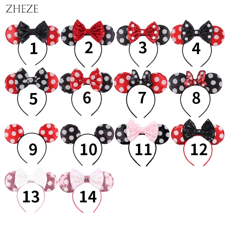 New Valentine's Day Mouse Ears Headband For Girls Women Sequins Love 5"Bow Hairbands Festival Party DIY Hair Accessories Femmes