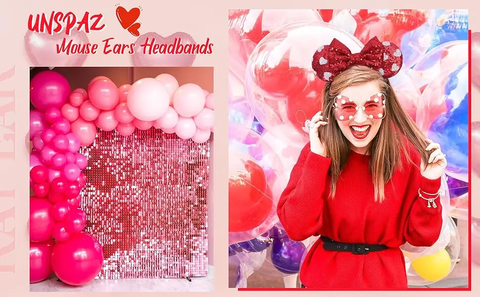 New Valentine's Day Mouse Ears Headband For Girls Women Sequins Love 5"Bow Hairbands Festival Party DIY Hair Accessories Femmes