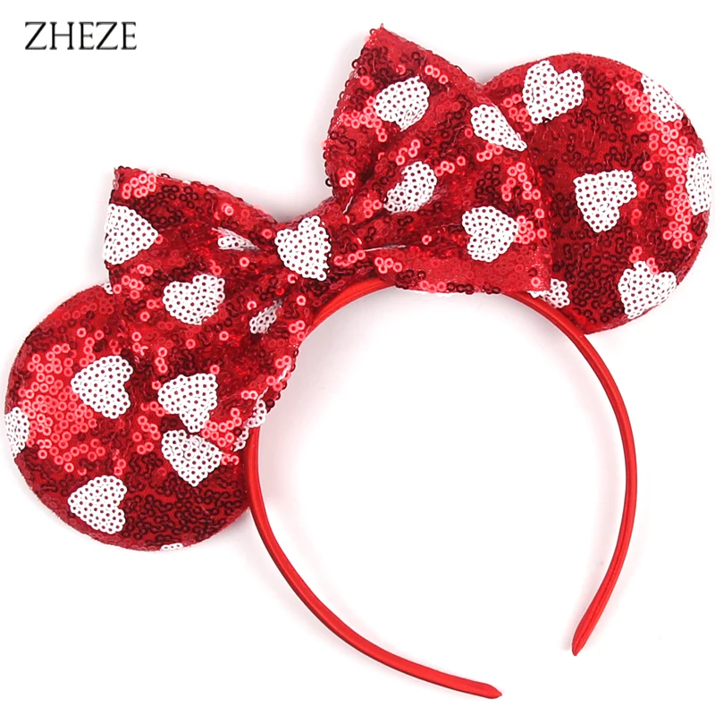 New Valentine's Day Mouse Ears Headband For Girls Women Sequins Love 5"Bow Hairbands Festival Party DIY Hair Accessories Femmes