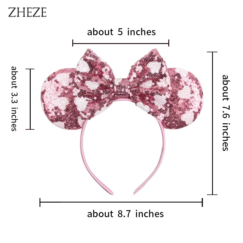 New Valentine's Day Mouse Ears Headband For Girls Women Sequins Love 5"Bow Hairbands Festival Party DIY Hair Accessories Femmes