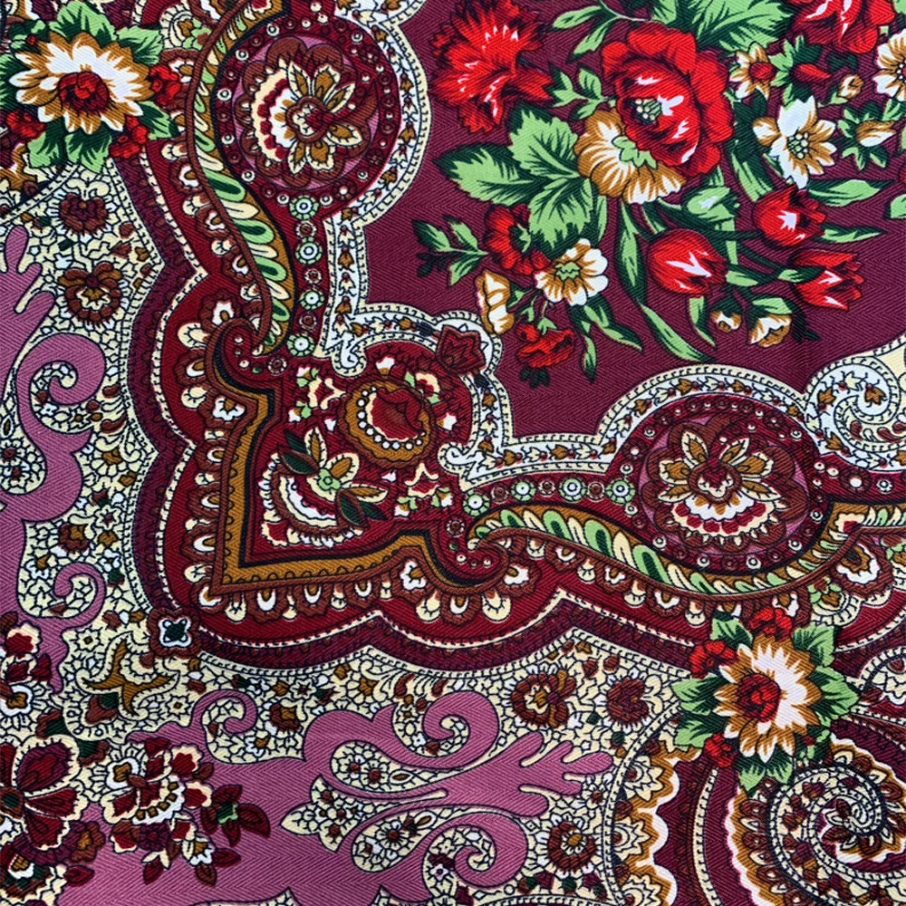160*160cm Russian Style Luxury Floral Print Square Scarf Women Traditional Fringed UKrainian Shawl Babushka Bandana Head Wraps
