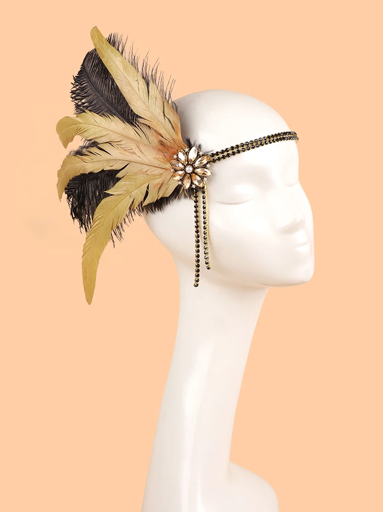 1920s Gatsby Party Rhinestone Beaded HairBand Vintage Charleston Headpiece Women Flapper Feather Headband Hair Accessories