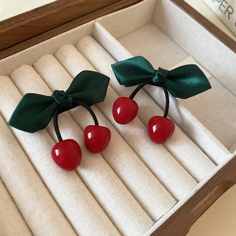 1/2 Pcs Partysu Red Cherry Leaf Resin Small Duckbill Hair Clips for Women New Sweet Side Fringe Bangs Clip Head Accessories Sets