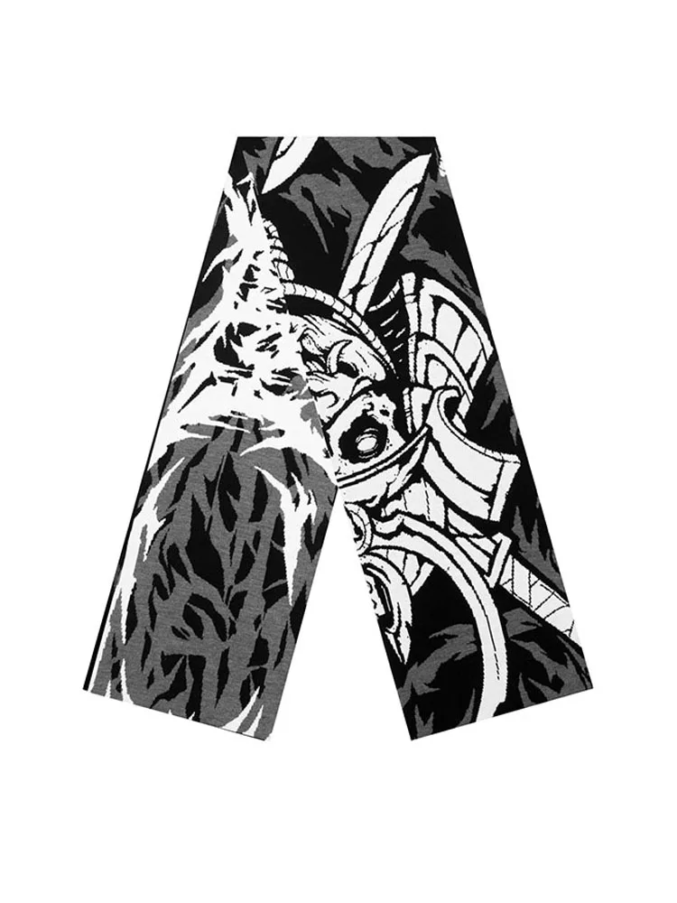 Men's Scarf Winter Anime Knit Graphic Y2k Streetwear Gothic Shawl Scarves Korean Fashion Hip Hop Vintage Warm Unisex Accessories